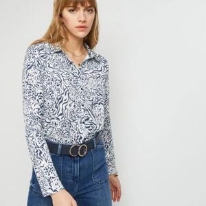ZARA BLUE AND WHITE PAISLEY BUTTON DOWN SHIRT SIZE SMALL